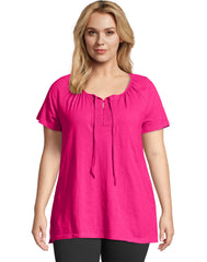 JMS Short-Sleeve Slub-Textured Cotton Women's Tunic with Crochet Trim