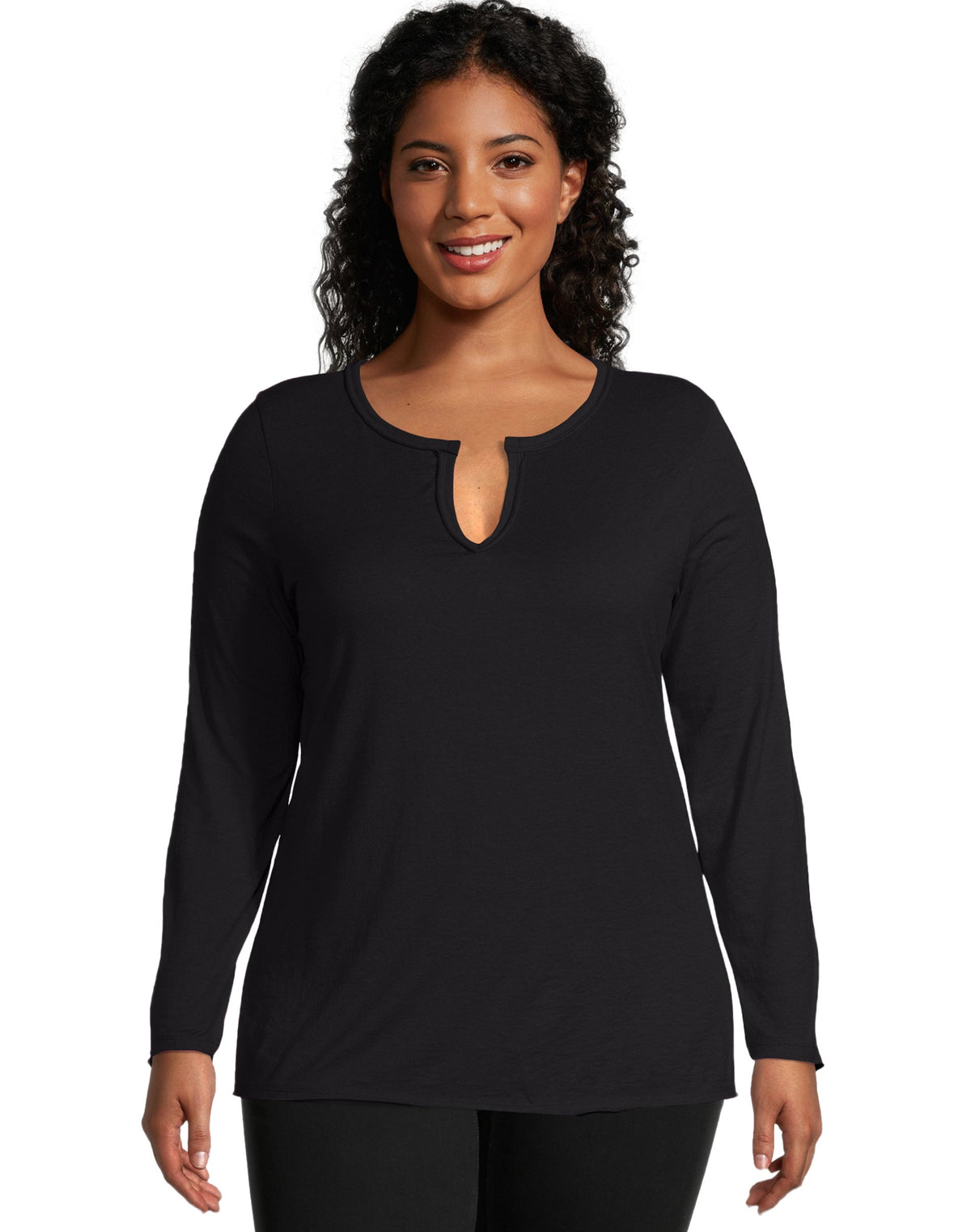 JMS Long Sleeve Split Neck Tee