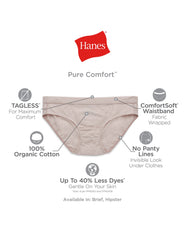 Hanes Women's Pure Comfort Hipster Underwear, Organic Cotton, 6-Pack