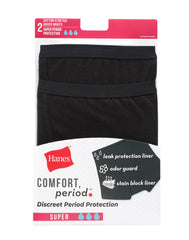 Hanes Comfort, Period. Women's Boxer Brief Period Underwear, Super Leaks, 2-Pack