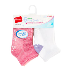 Hanes Premium Pure Comfort Infant/Toddler Girls' Ankle Socks Pack, 6-Pack, Gripper Foot, ComfortSoft Yarn