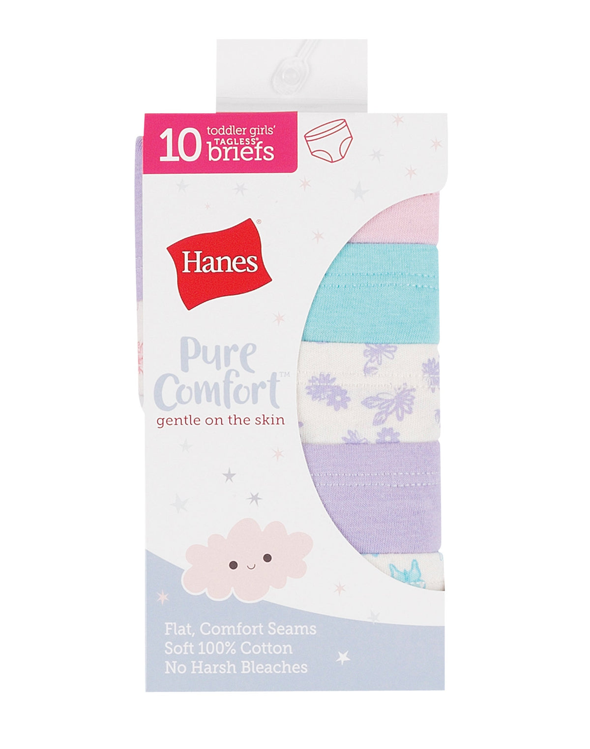 Hanes Pure Comfort Toddler Girls' Cotton Brief Underwear, 10-Pack