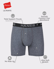 Hanes Ultimate Comfort Flex Fit Total Support Pouch Men's Boxer Brief Underwear, Black/Grey, 4-Pack