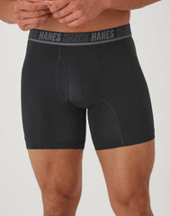 Hanes Moves Ultimate Men's Anti-Chafe Boxer Brief Underwear, X-Temp, Black/Grey/Ocean Blue, 4-Pack, 6"