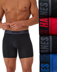 Hanes Moves Ultimate Men's Anti-Chafe Boxer Brief Underwear, X-Temp, Assorted, 4-Pack, 6"