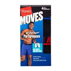 Hanes Moves Ultimate Men's Anti-Chafe Long Leg Boxer Brief Underwear, X-Temp, 4-Pack, Black, 8"