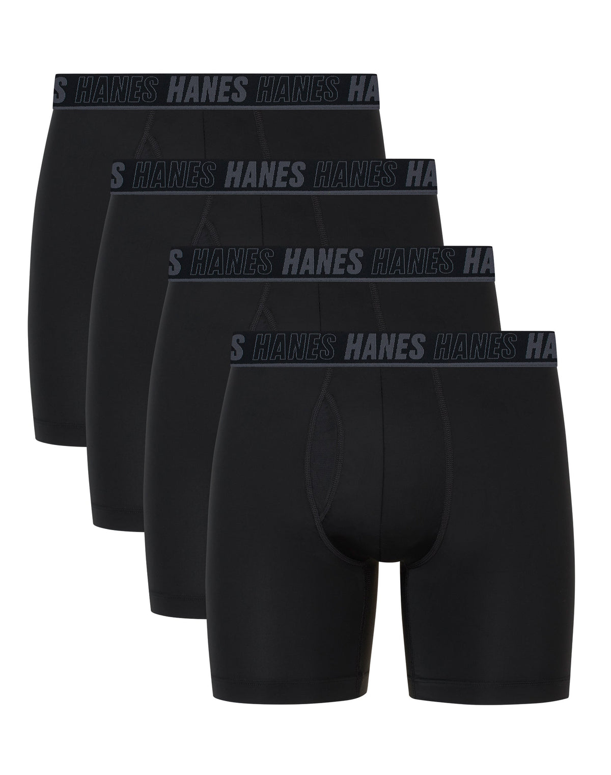 Hanes Moves Ultimate Men's Anti-Chafe Boxer Brief Underwear, Total Support Pouch, X-Temp, Black, 4-Pack, 6"