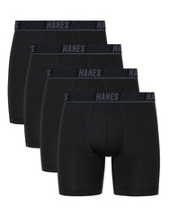 Hanes Moves Ultimate Men's Anti-Chafe Boxer Brief Underwear, Total Support Pouch, X-Temp, Black, 4-Pack, 6"