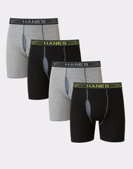 Hanes Sport X-Temp Men's Cotton Boxer Brief Underwear, Black/Grey, 4-Pack