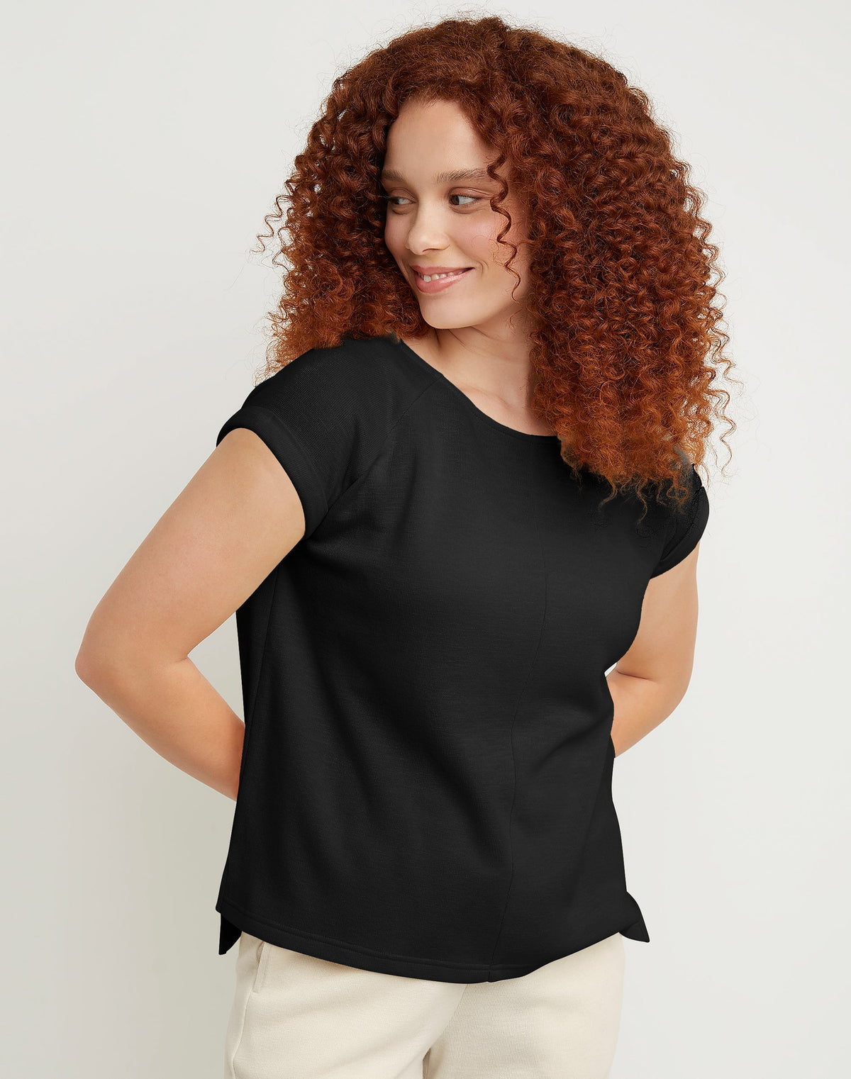Hanes Women's Double Knit Top With Hi-Low Hem