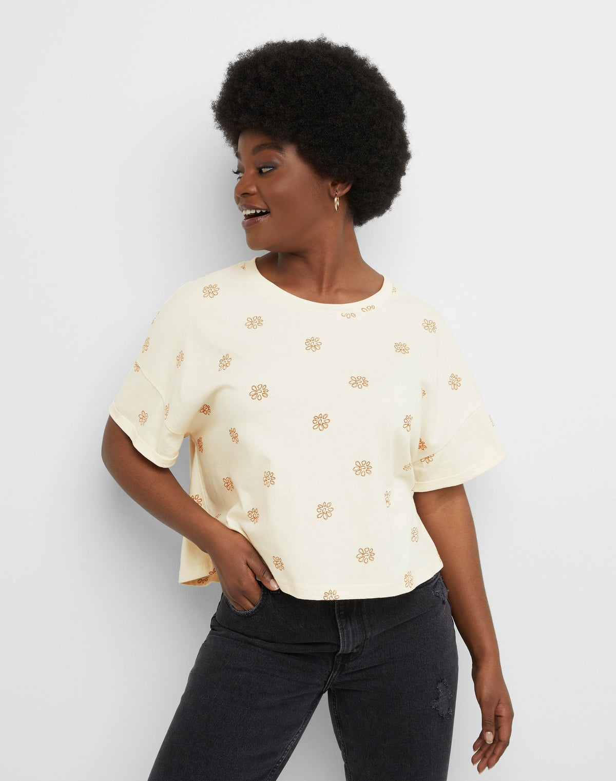 Hanes Originals Women's Cotton Boxy T-Shirt, Rolled Short Sleeves (Plus Size)