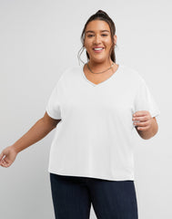 Hanes Originals Women's Cotton T-Shirt, Raw Edge V-Neck (Plus Size)