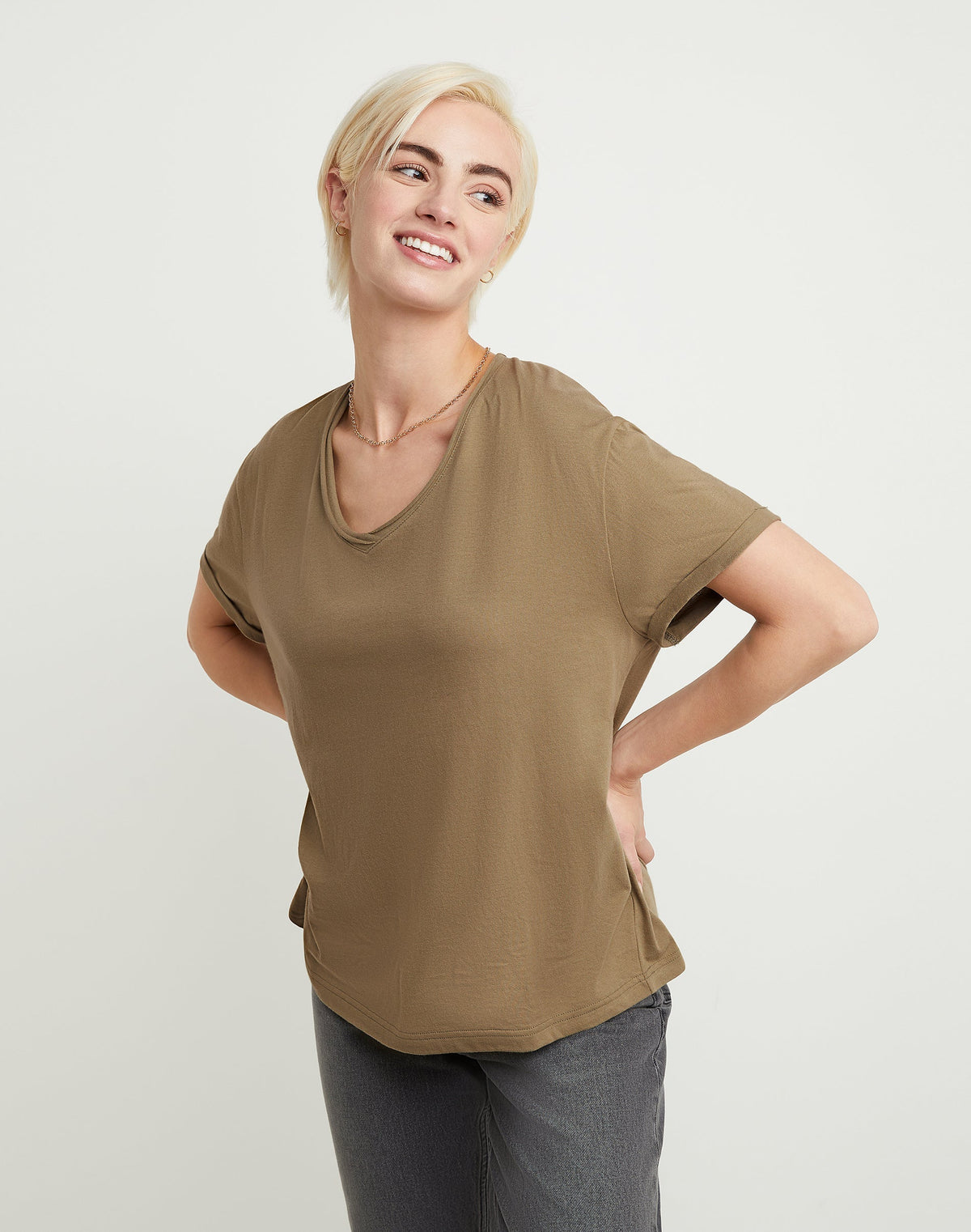 Hanes Originals Women's Cotton T-Shirt, Raw Edge V-Neck