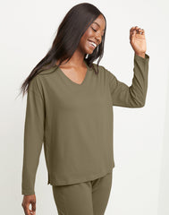 Hanes Originals Women's Long Sleeve Cotton T-Shirt, Raw Edge V-Neck