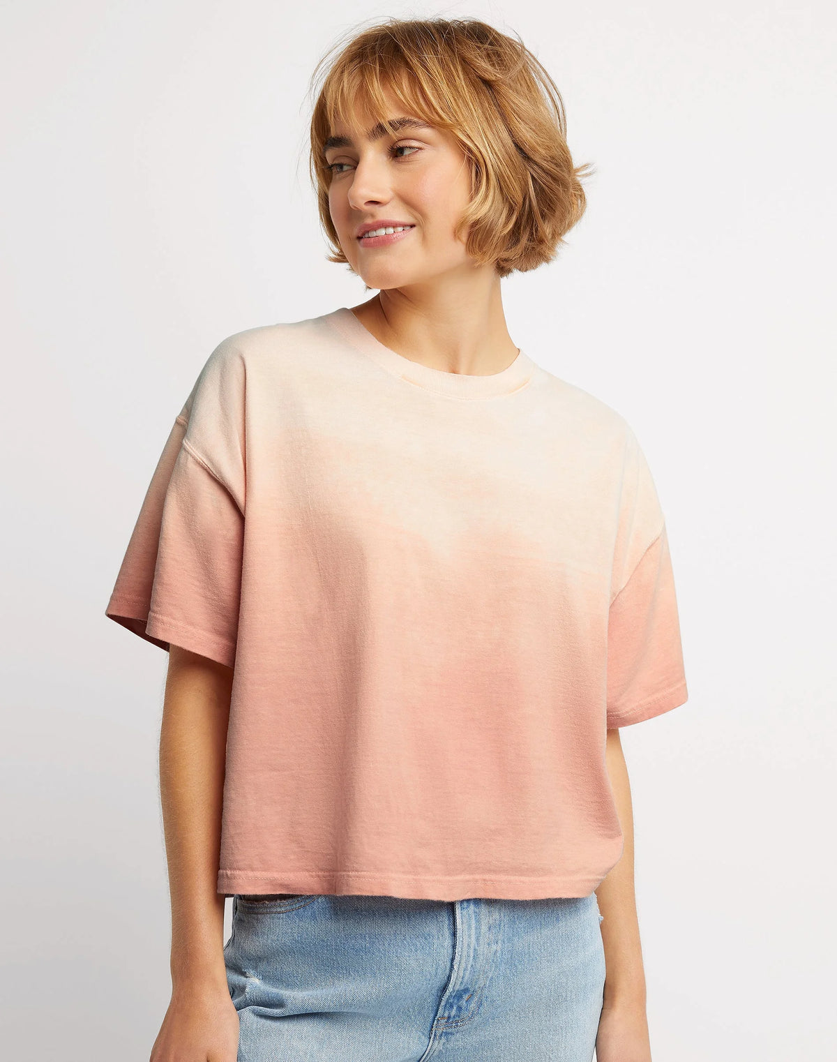 Hanes Women's Garment Dyed Ombre Crop T-Shirt