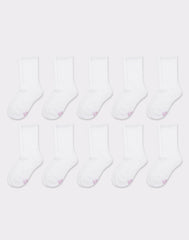 Hanes Girls' Uniform Crew Socks, White, 10-Pairs