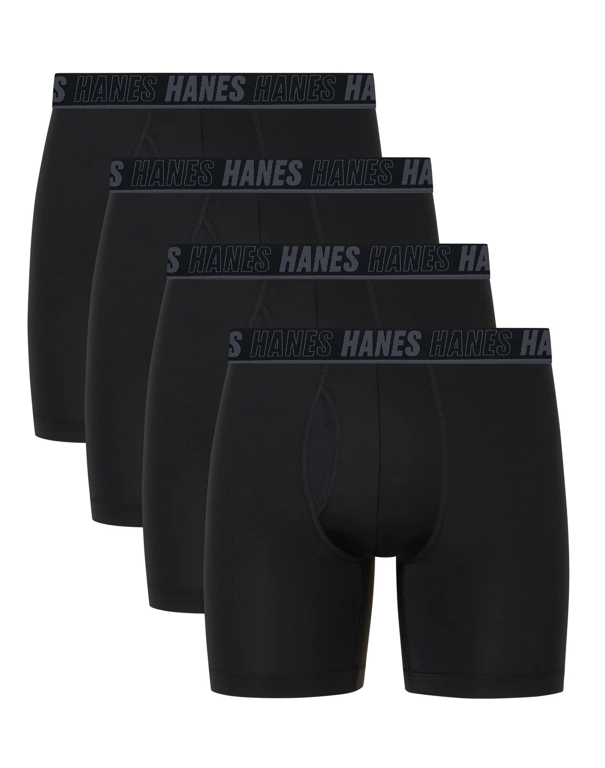 Hanes Moves Ultimate Men's Anti-Chafe Boxer Brief Underwear, Total Support Pouch, X-Temp, Black, 4-Pack, 6"