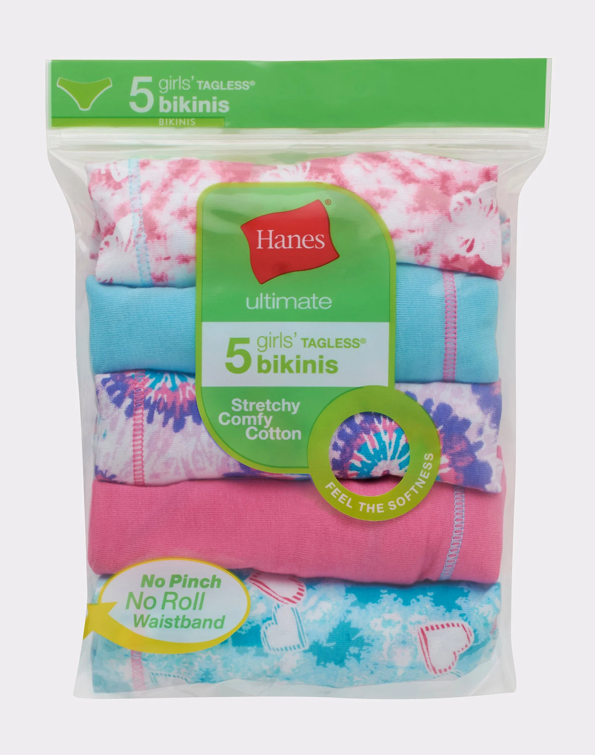 Hanes Ultimate Girls' Stretch Cotton Bikini Underwear, 5-Pack